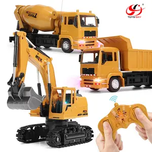 8CH elektrikli ekskavatör DAMPERLİ KAMYON buldozer RC inşaat iş makinesi kamyon oyuncaklar çocuklar için işık ve müzik ile