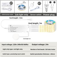 Kit d'éclairage de placard avec interrupteur tactile, comprenant interrupteur/bande lumineuse/contrôleur, interrupteur tactile à intensité variable DC24V, installation sans perçage