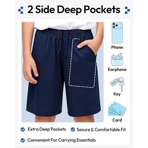 FOXA Pantalones cortos deportivos para niños, paquete de 5, de secado rápido, con bolsillos, cintura elástica, para baloncesto, ropa deportiva, deportes juveniles para niños - Product Image 3