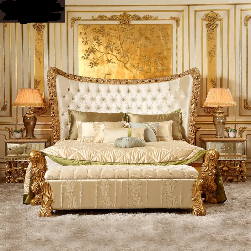 Yeni gelenler özel avrupa kraliyet lüks klasik tarzı yatak odası mobilya yatak odası takımları hakiki deri yatak