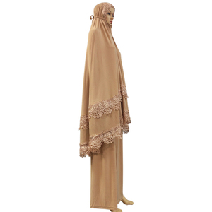<span class=keywords><strong>Robe</strong></span> de prière Musulmane en dentelle pour Ramadan Eid Mubarak voile Long Khimar Abaya Islam <span class=keywords><strong>Robe</strong></span> Musulmane deux pièces - Product Image 5