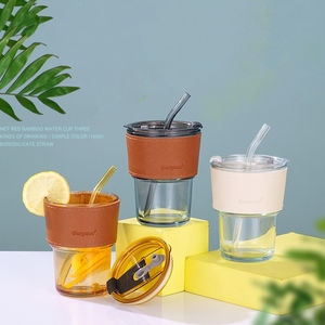 Bicchiere in Vetro a Doppia Parete con Coperchio e Cannuccia, Marca Xiwei, Regalo Unisex per Ufficio e <span class=keywords><strong>Casa</strong></span> - Product Image 4