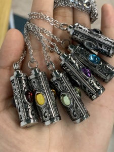 Trendy paslanmaz çelik kremasyon takı anıt kolye Birthstone sake Women kadınlar için açık silindir kutusu kolye kolye hediye - Product Image 2