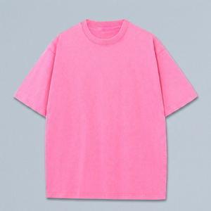 T-shirt rose oversize à manches courtes et col rond en coton pour homme, décontracté, couleur unie, tricoté en jersey, teint uni, coupe ajustée - Product Image 4