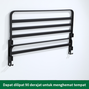 Pano.V Porte-serviettes mural moderne double couche en aluminium pliable avec 1 barre et crochets, finition laquée, longueur 60 cm, pour salle de bain - Product Image 2