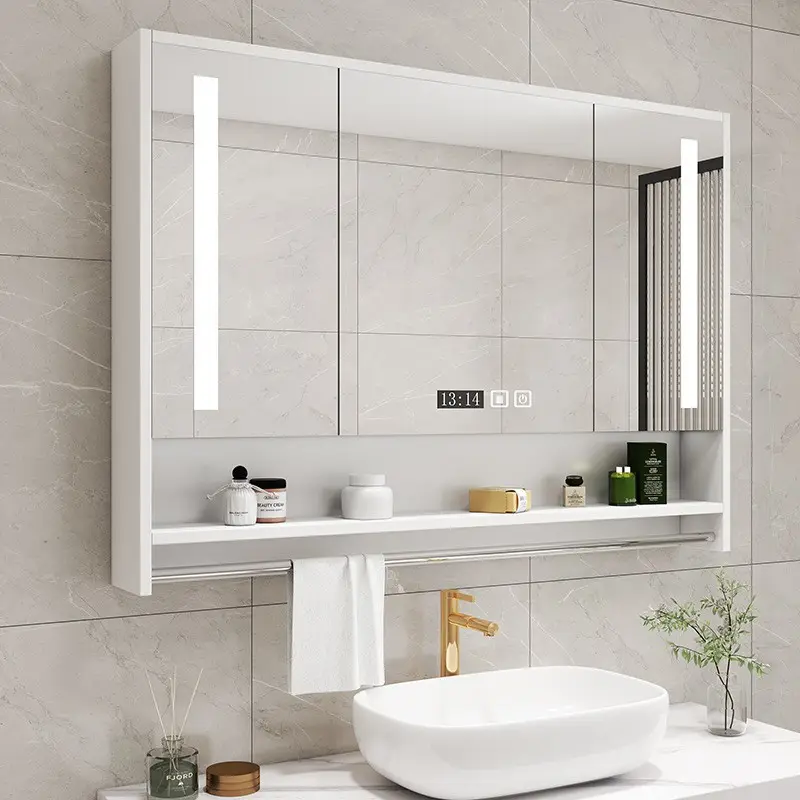 Vendita calda moderna bagno armadietto delle Medicine a tre porte con specchio luce a LED