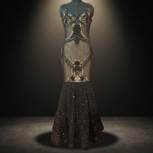 Robe de soirée perlée grande taille, style Empire, taille naturelle, brodée, à fines bretelles, sans manches, longueur ras du sol, avec traîne devant - Product Image 2