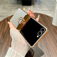 Coque de téléphone PC style féminin avec incrustation de diamants et paillettes dégradées pour Samsung Z Flip 3 4 5 6 7 8 avec support anneau et protection de charnière plaquée