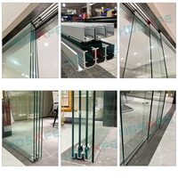 HDSAFE Portes coulissantes intérieures en verre sans cadre Porte de séparation coulissante pour bureau Système de porte télescopique en verre sans cadre à 4 panneaux