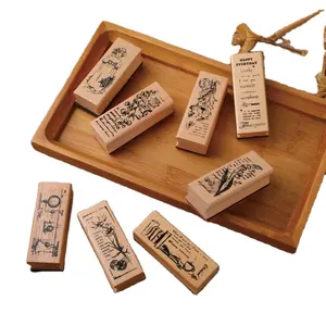 Letters diary decorative multipurpose wood mounted rubber stamp set