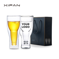 Tasses à bière en verre borosilicate à double paroi avec logo personnalisé, 400 ml, pour cadeaux de fêtes, bars, maison, design contemporain transparent inversé