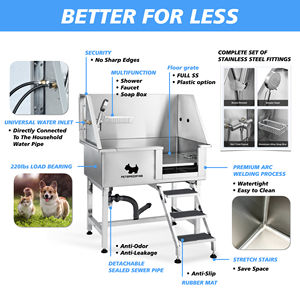حوض تنظيف الكلاب المحمول عالي الجودة 38 \ "من الفولاذ المقاوم للصدأ ، حيوان أليف مستدام مع دواسة باب منزلق للحمامات - Product Image 3