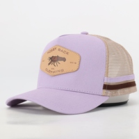 Parche de cuero personalizado Logo Gorras al por mayor de alta calidad de algodón clásico Oem 5 Panel deportes gorra de camionero bordado malla sombrero
