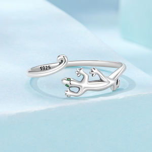 Anillo abierto de lagarto <span class=keywords><strong>Gecko</strong></span> de Plata de Ley 925, anillo de Animal de la suerte con circón verde para chica amante, regalo de fiesta de cumpleaños Simple SCR1145 - Product Image 3