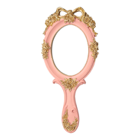Luxe Européen Portable Ovale En Relief Rose Voyage Princesse Métal Cosmétique De Poche Maquillage Vintage Main Miroirs Avec Poignée