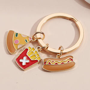 Porte-clés en métal mignon en émail, dessin animé, <span class=keywords><strong>pain</strong></span>, gâteau, frites, fromage, <span class=keywords><strong>sandwich</strong></span>, beignet, hamburger, hot-dog, café glacé - Product Image 6