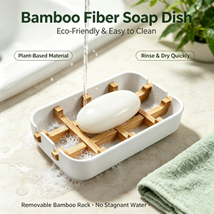 Sin Plástico, Superventas, Promocional, Jabonera de Fibra de Bambú Natural con Bandeja de Drenaje para Baño y Ducha - Product Image 2