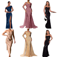 Nouvelle Robe de Soirée Élégante et Digne pour Femme 2026, Col Rond, Coupe Ajustée, Décoration Pailletée, Col Montant, Épaules Dénudées, Coupe Sirène