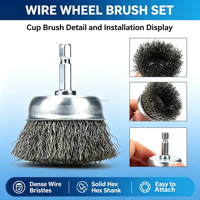 Brosse à fil d'acier multi-tailles avec tige hexagonale de 1/4 de pouce pour perceuse, outils de nettoyage pour l'élimination de la rouille et de la peinture, nettoyage en profondeur