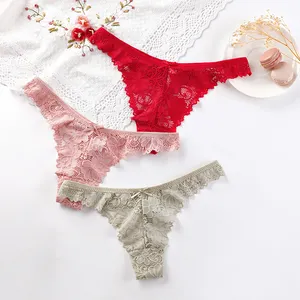 Dropshipping OEM Service Young Girls Floral Embroidery Thongs Women Underwear Sexy Lace Thongs G-Strings Panties