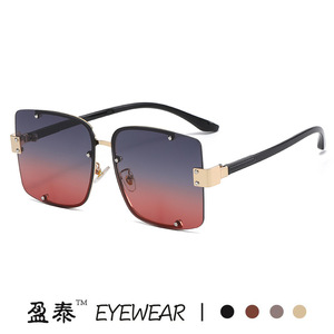 Yingtai Eyewear Oversized Metal Frame <b>Sunglasses</b> UV400 Women Fashion Square <b>Gradient</b> Lenses Gold Color - Product Image 3
