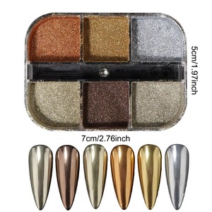 Poudre à ongles chromée or 6 couleurs, pigment brillant effet miroir argenté pour nail art, poussière à frotter pour vernis gel, décorations de manucure - Product Image 1