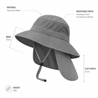 Topi Outdoor Bajiangren Grey dengan Pelindung Leher, UPF 50+ Perlindungan UV, Jaring Bernapas, Bordir 3D, Bahan Terry, untuk Memancing dan Berkebun
