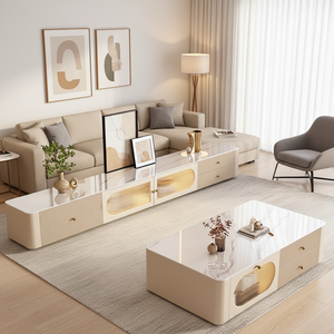 Nouvel ensemble de tables basses aspect ardoise 2026 pour salon, combinaison compacte de meuble TV de style luxueux pour petits appartements - Product Image 2