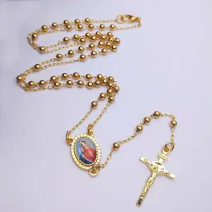 Collar de Rosario de Oro de Nuestra Señora de la Caridad de Jiingcan, Collar de Rosario de Acero Inoxidable de San Miguel - Product Image 1