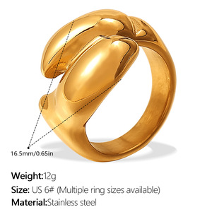 Bague en acier inoxydable plaqué or 18 carats, minimaliste et irrégulière, bijou de luxe pour femme, à porter au quotidien, bague empilable. - Product Image 5