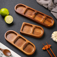 Bandeja Rectangular de Madera Maciza con Rejilla para Condimentos, Plato para Desayuno, Comida, Sushi, Pan, Postre, Salsas, Plato para Sazonar en la Cocina