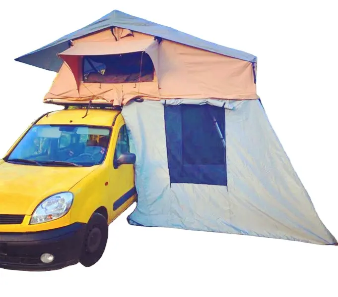 Barraca de camada única de lona e algodão 4X4 à prova d'água para acampamento, caminhadas, reboques, caminhão 4WD, barraca superior do teto do carro com toldo anexado