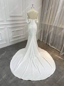 Nouvelle tendance Robe de mariée sans bretelles Manches amovibles Drapé en crêpe Robe de mariée sirène avec fente - Product Image 4