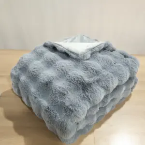 Oem Customized Printing Bubble Faux Rabbit Fur Solid Heavy Blanket Price For Home