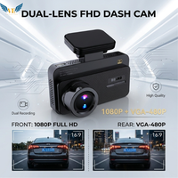 VIEVGUARB Cámara para Coche de Doble Lente FHD de 2.45 Pulgadas, Ligera y Compacta, Grabadora de Conducción con Grabación en Bucle y Visión Nocturna