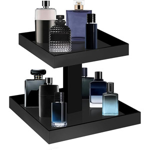 Black Perfume Organizer for Men - 2 Tier Acrylic Cologne <b>Rack</b> Organizer for Men Rectangular Vanity Storage with Sturdy Design - Product Image 1