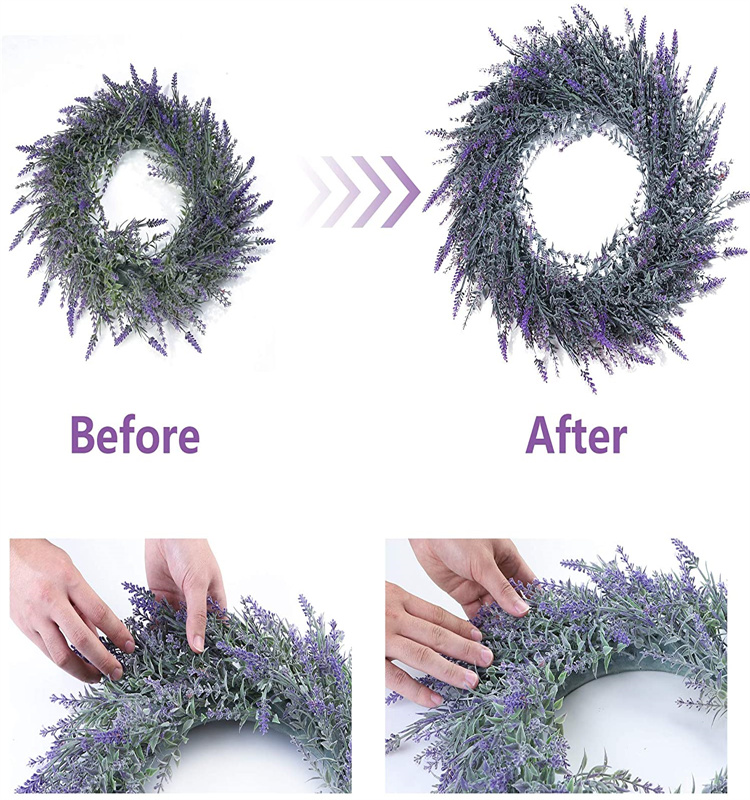 19inch Artificial Lavender Wreath for Front Door Farmhouse  Wall Window Indoor Outdoor Decor