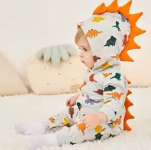 Toptan dinozor kostüm bebek kız-Yenidoğan bebek erkek kız 3D dinozor kostüm hayvan tulum sonbahar pamuk yenidoğan kapşonlu Romper