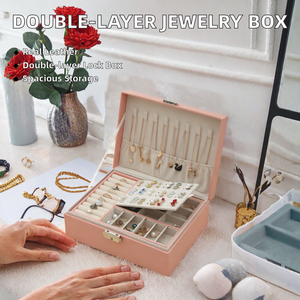 Boîte de rangement à bijoux double couche grande capacité pour colliers, boucles d'oreilles et bagues, présentoir à bijoux, boîte cadeau, vente en gros - Product Image 2