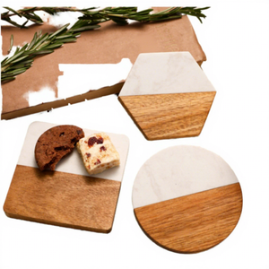 Eco-Friendly Wooden Coasters with Acacia Wood and <b>Marble</b> Design 10mm Thick Custom Diameter <b>for</b> Laser Engraving - Product Image 2