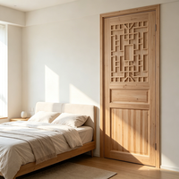 Porte intérieure en bois massif de sapin avec grille décorative, en bois naturel, pour chambre à coucher