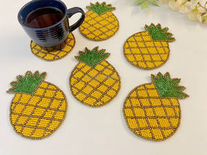 Classic Fruit Shape Cute Yellow Pineapple Glass <b>Beaded</b> <b>Placemat</b> & Coaster Custom Design Eco-Friendly - Product Image 6
