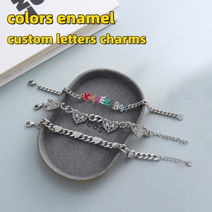 Personalized <b>Name</b> Customize Vintage Gold Enamel Stainless Steel Unisex Cuban <b>Chain</b> Cartoon Letter Logo Charms Fashion Bracelets - Product Image 4