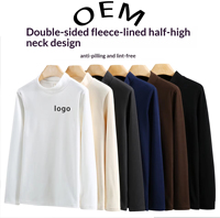 Kaos Lapisan Dasar Mock Neck Dralon 300gsm Dua Sisi, Tebal Hangat untuk Musim Gugur dan Musim Dingin, Lengan Panjang, Sablon DTG DTF, OEM
