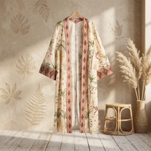 Robe Kimono Longue Imprimée pour Femme, Taille Naturelle, 100% Coton Tissé, Décontractée, Respirante, à Motifs Floraux - Product Image 4