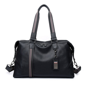 Sac de voyage pour homme, grande capacité, noir, en cuir véritable, sac à bandoulière pour voyage d'affaires avec fermeture à glissière - Product Image 4