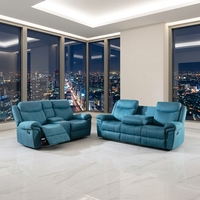 Ensemble de canapés inclinables manuels de luxe Frank avec haut-parleur Bluetooth, porte-gobelets et revêtement en tissu éponge pour maison moderne, cinéma maison, hôtel, appartement