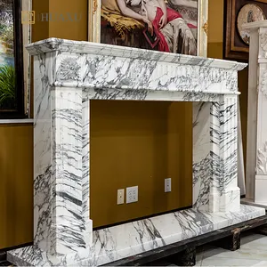 Huaxu Modern Design Hand Carved Natural Stone White Marble Wall Calacatta Viola Marble Fireplace Surround Mantle
