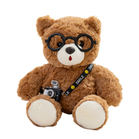 Ours en peluche marron en fourrure rose avec caméra lumineuse et billes de PP lestées à l'intérieur, jouet en peluche, vente en gros, cadeau d'anniversaire pour enfant