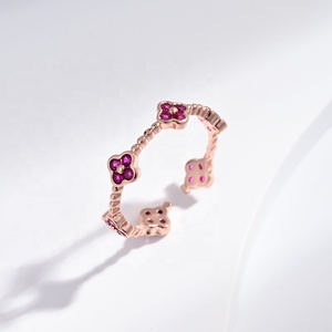 Bague ajustable en argent sterling 925 plaqué or, colorée, avec zircon et motif fleur ou nœud, prix usine, vente en gros, tendance - Product Image 2